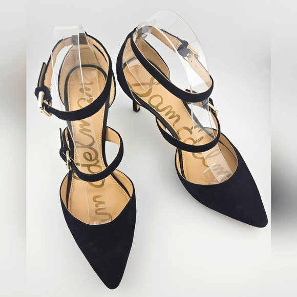Sam Edelman Shoes - Sam Edelman black leather velvet pump heel double ankle strap size 6.5